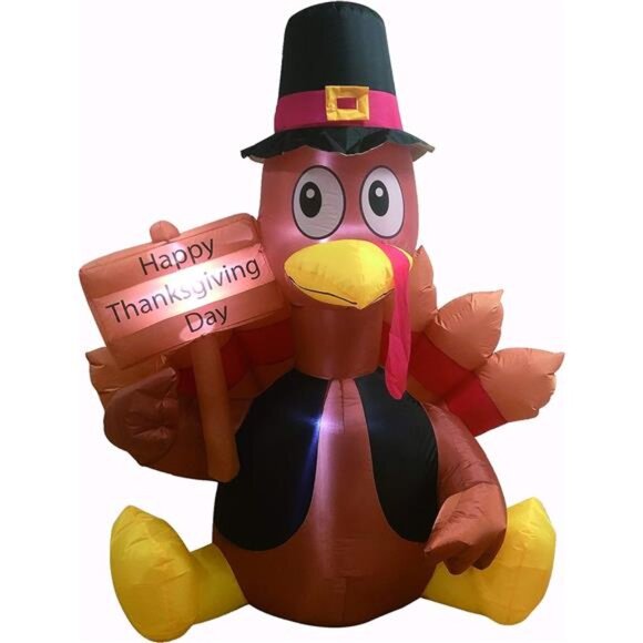 6 FT Thanksgiving Inflatable Turkey,Blow up Lighted Turkey Decor with LED lights - Picture 3 of 7